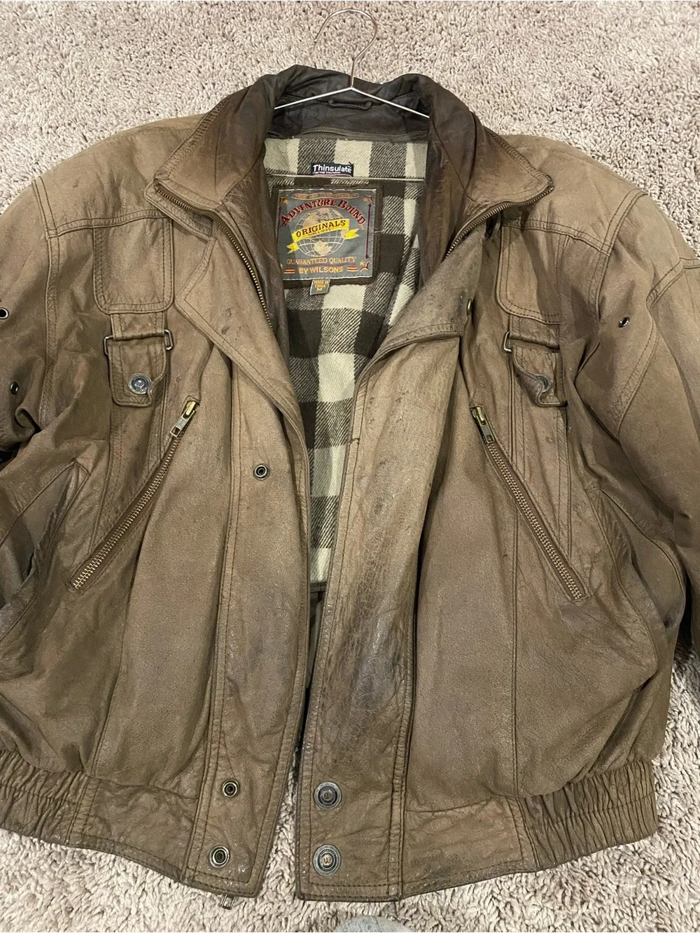 Vintage Men's Brown Bomber Jacket with Plaid Lining - used